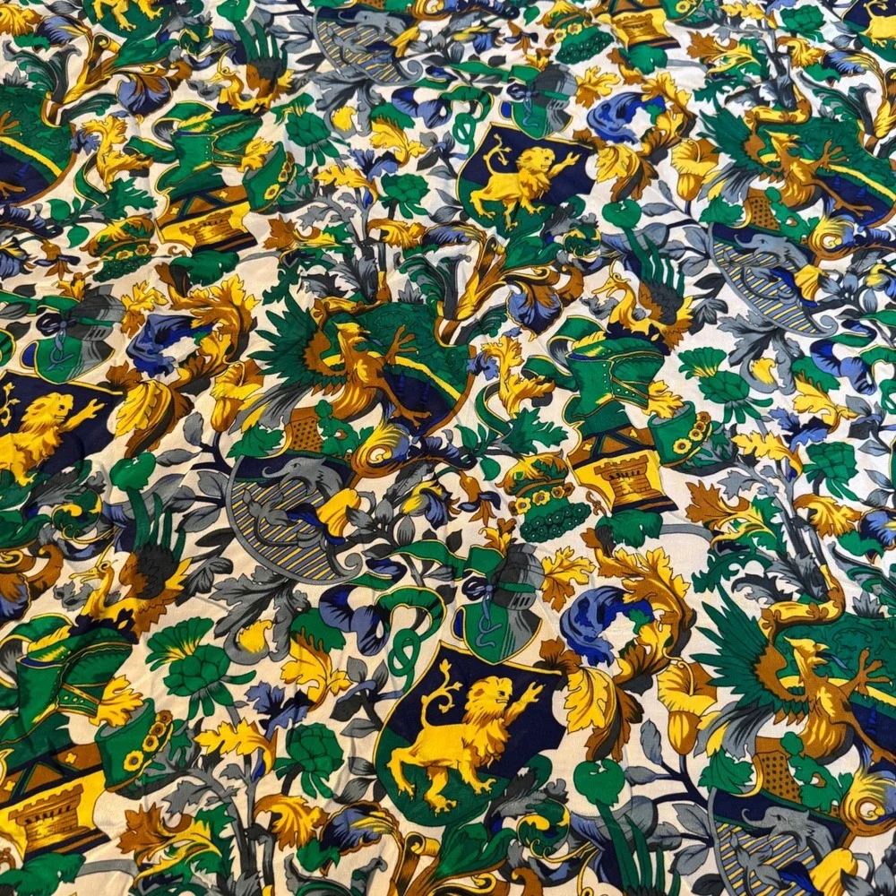 Giorgio Stella‎ Silk Scarf Navy Blue Cream Gold Heraldic Lion Crest Square 31x31